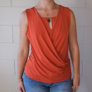 AGB Women's Sleeveless Rust Wrap Blouse